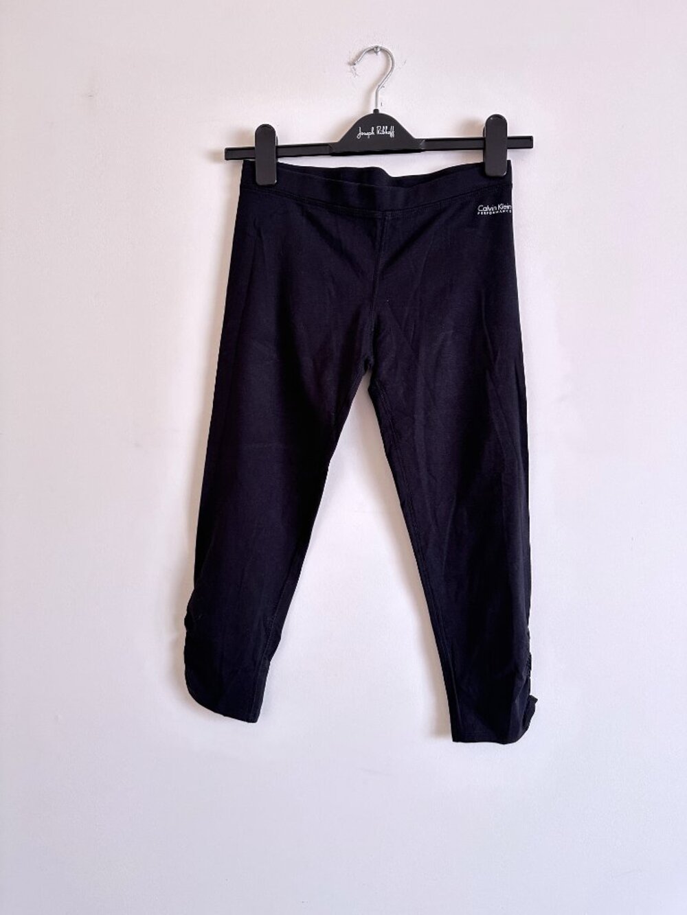 Black Capri Leggings Cotton Blend with Scrunched Side Detail
